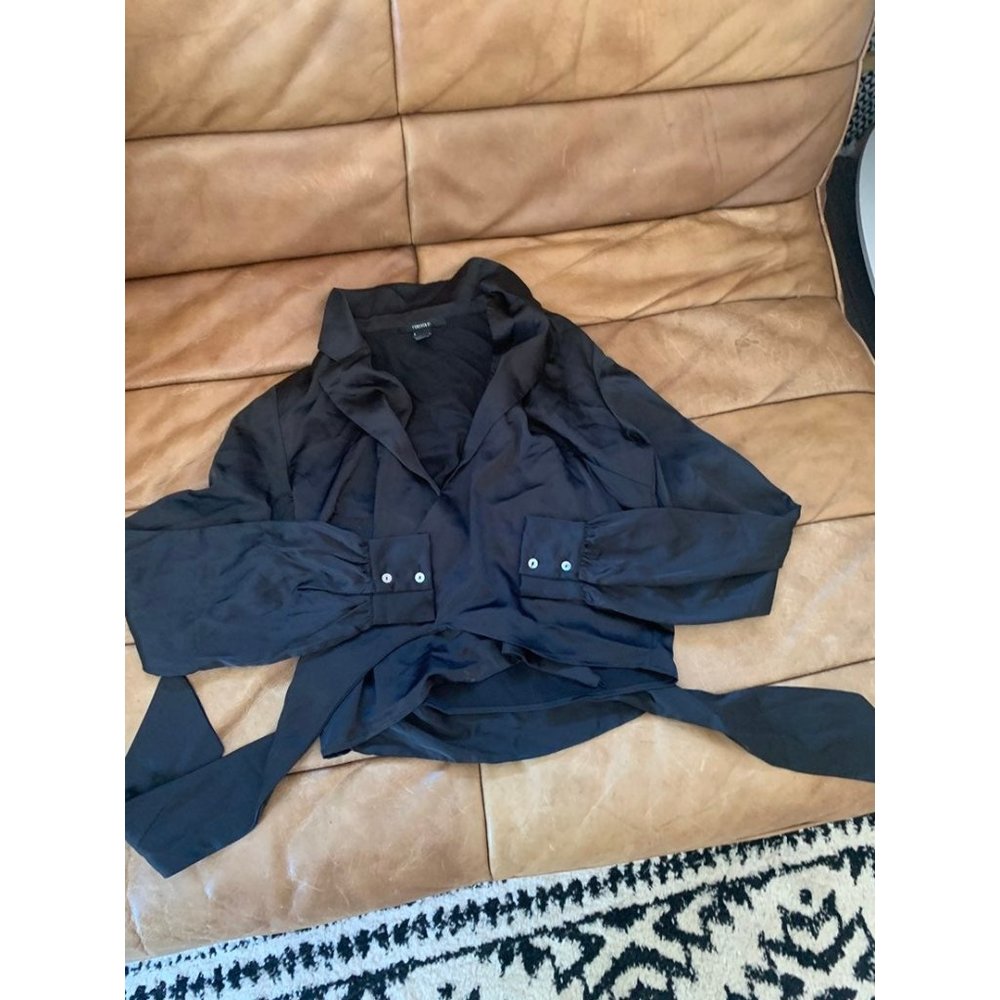 Silky black wrap blouse s